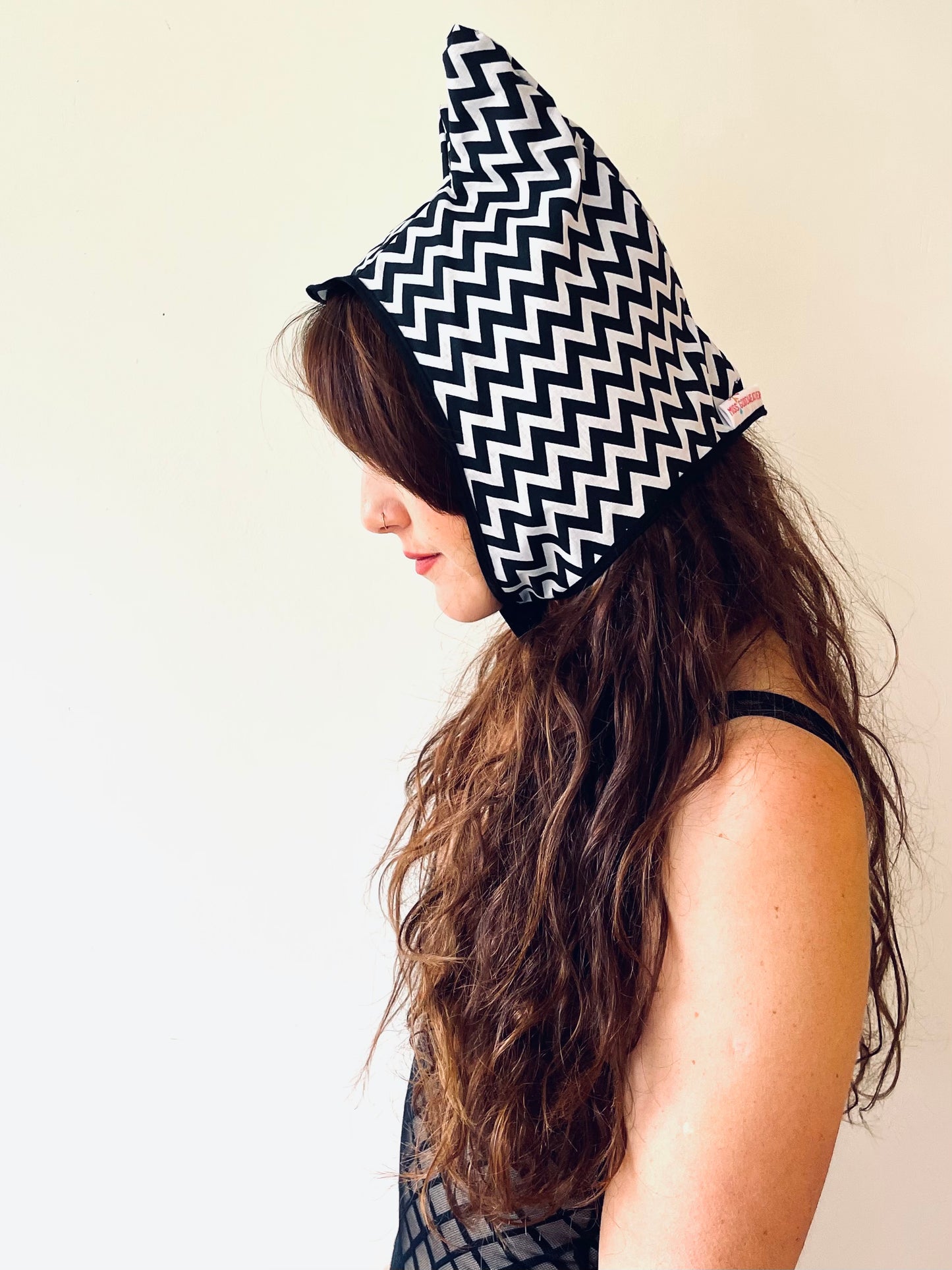 ANIMORPH Hood: Black/ monochrome chevron print (reversible; waterproof)
