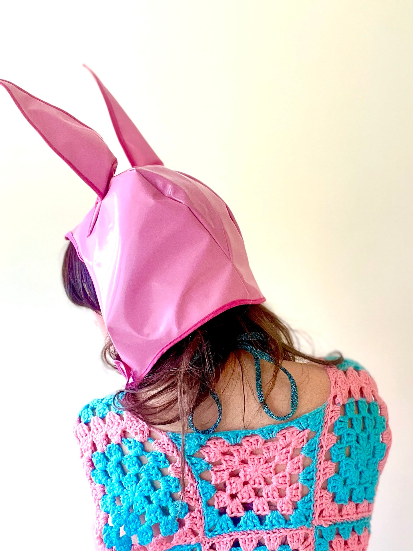 ANIMORPH Bunny Hood: pink/gingham waterproof;detachable ties