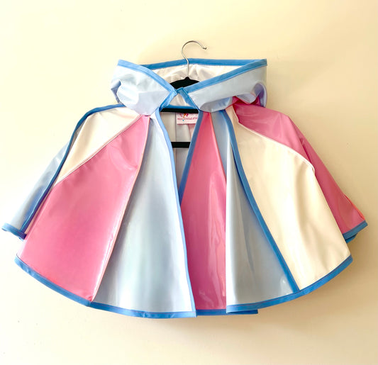 Blue, pink and white CYCLONE cape