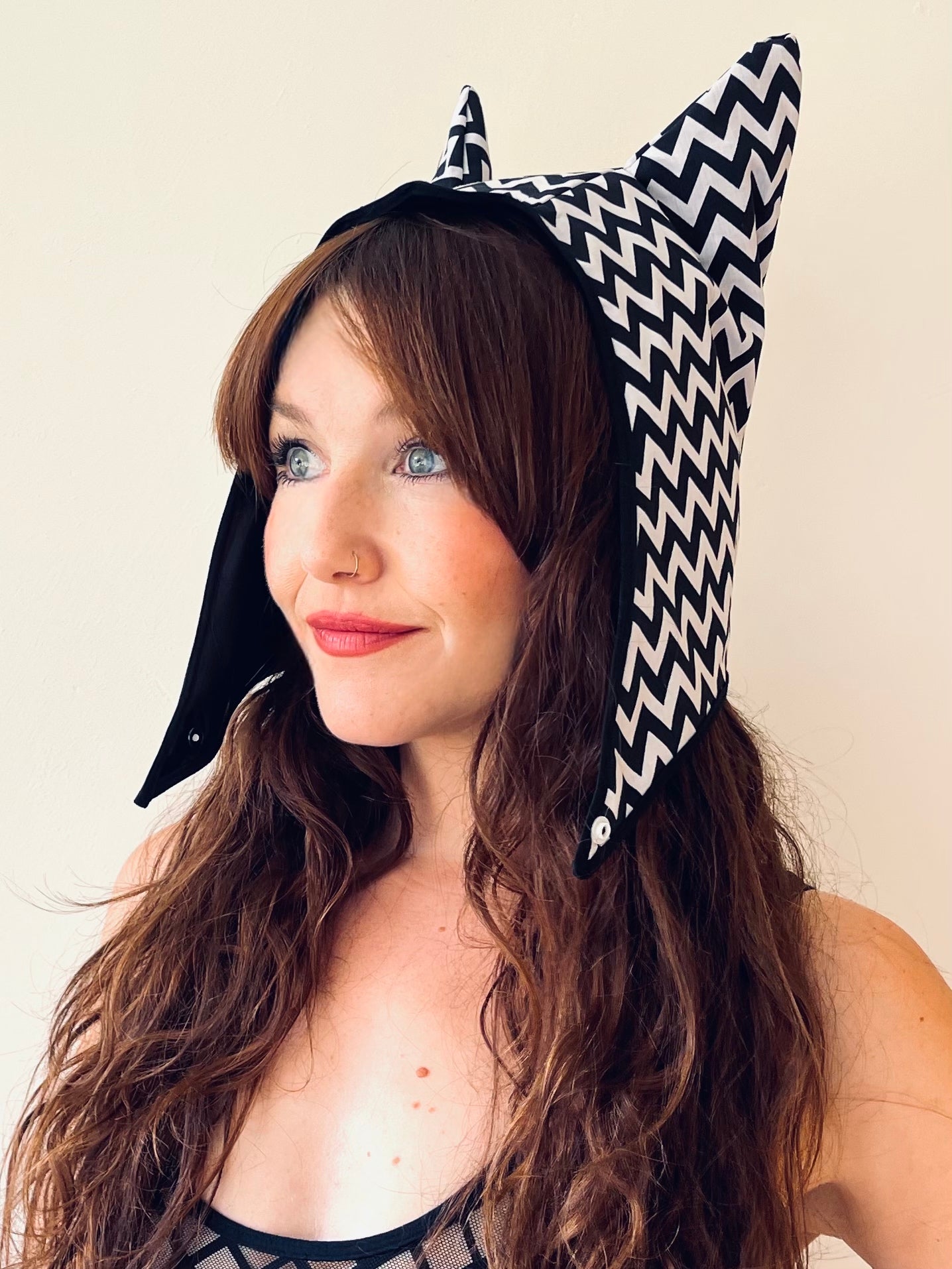 ANIMORPH Hood: Black/ monochrome chevron print (reversible; waterproof)