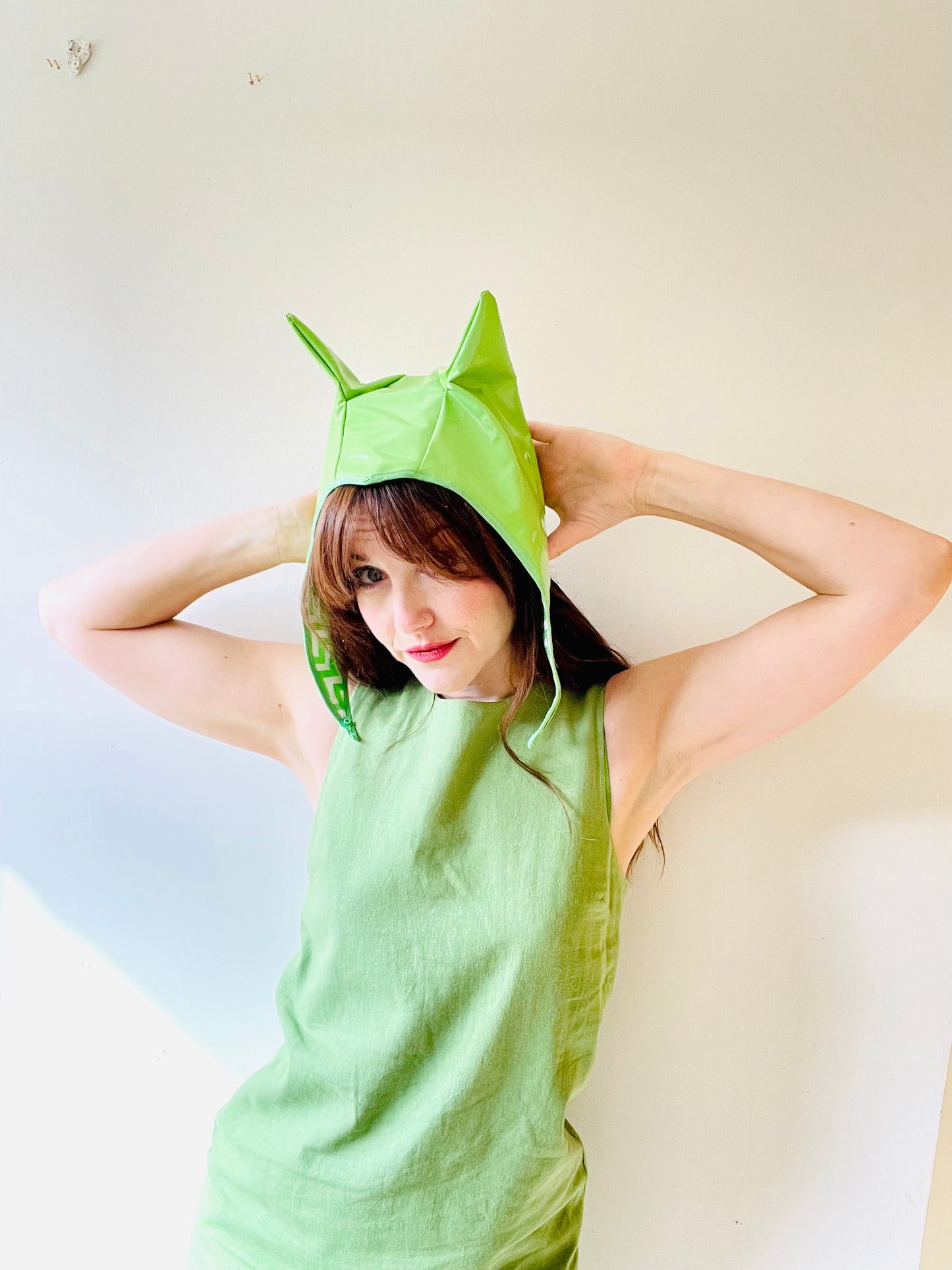 ANIMORPH Hood: Lime green/ lime chevron print (reversible; waterproof)