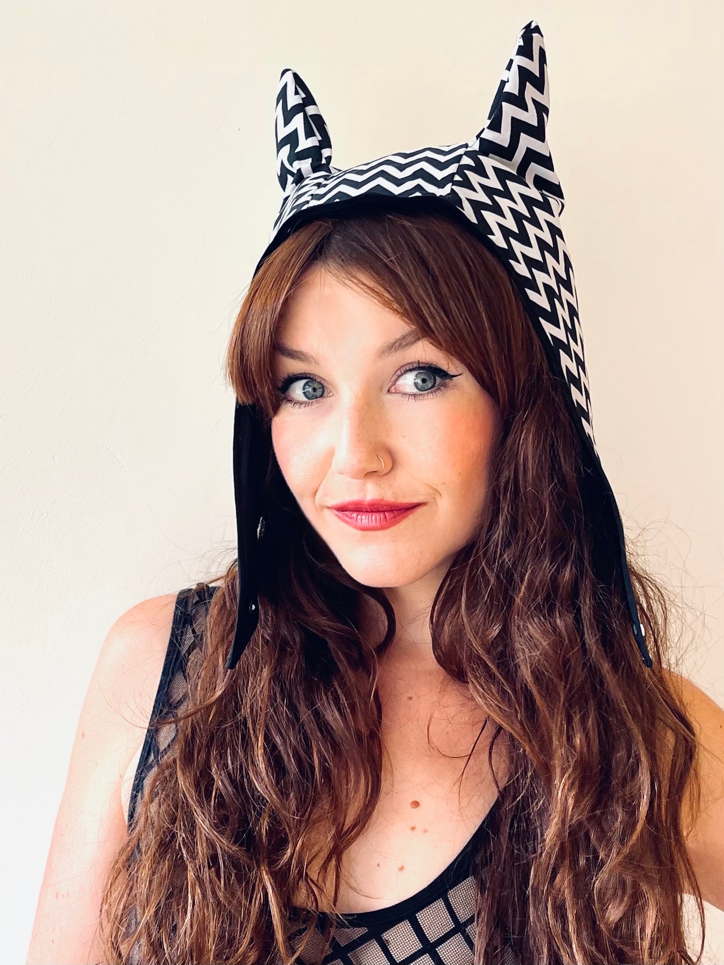ANIMORPH Hood: Black/ monochrome chevron print (reversible; waterproof)