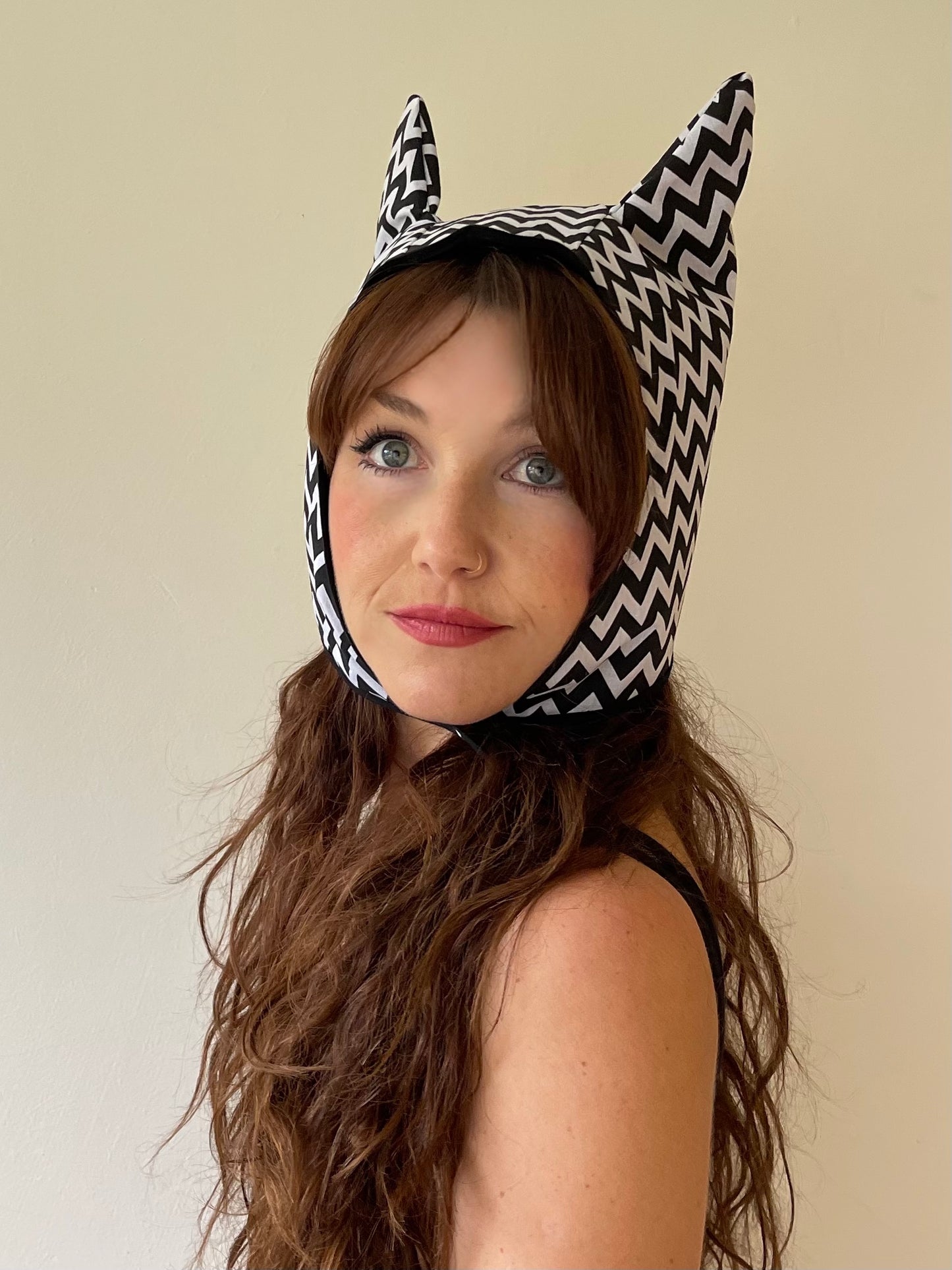 ANIMORPH Hood: Black/ monochrome chevron print (reversible; waterproof)