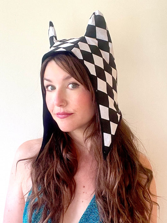 ANIMORPH Hood: Black & Harlequin (reversible; waterproof)