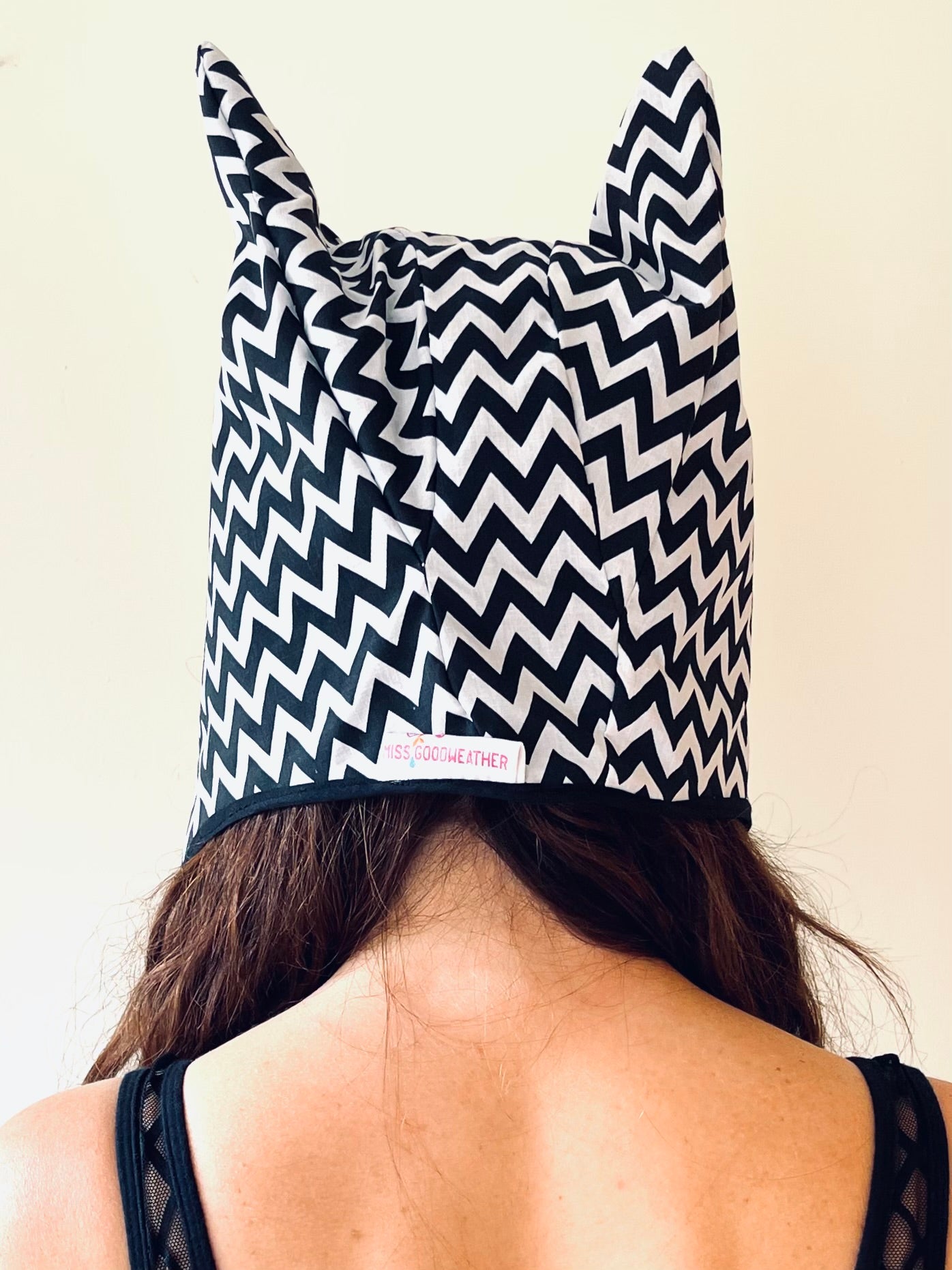 ANIMORPH Hood: Black/ monochrome chevron print (reversible; waterproof)