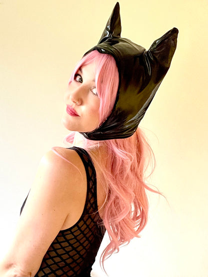 ANIMORPH Hood: Black / Leopard print velvet (reversible; waterproof)