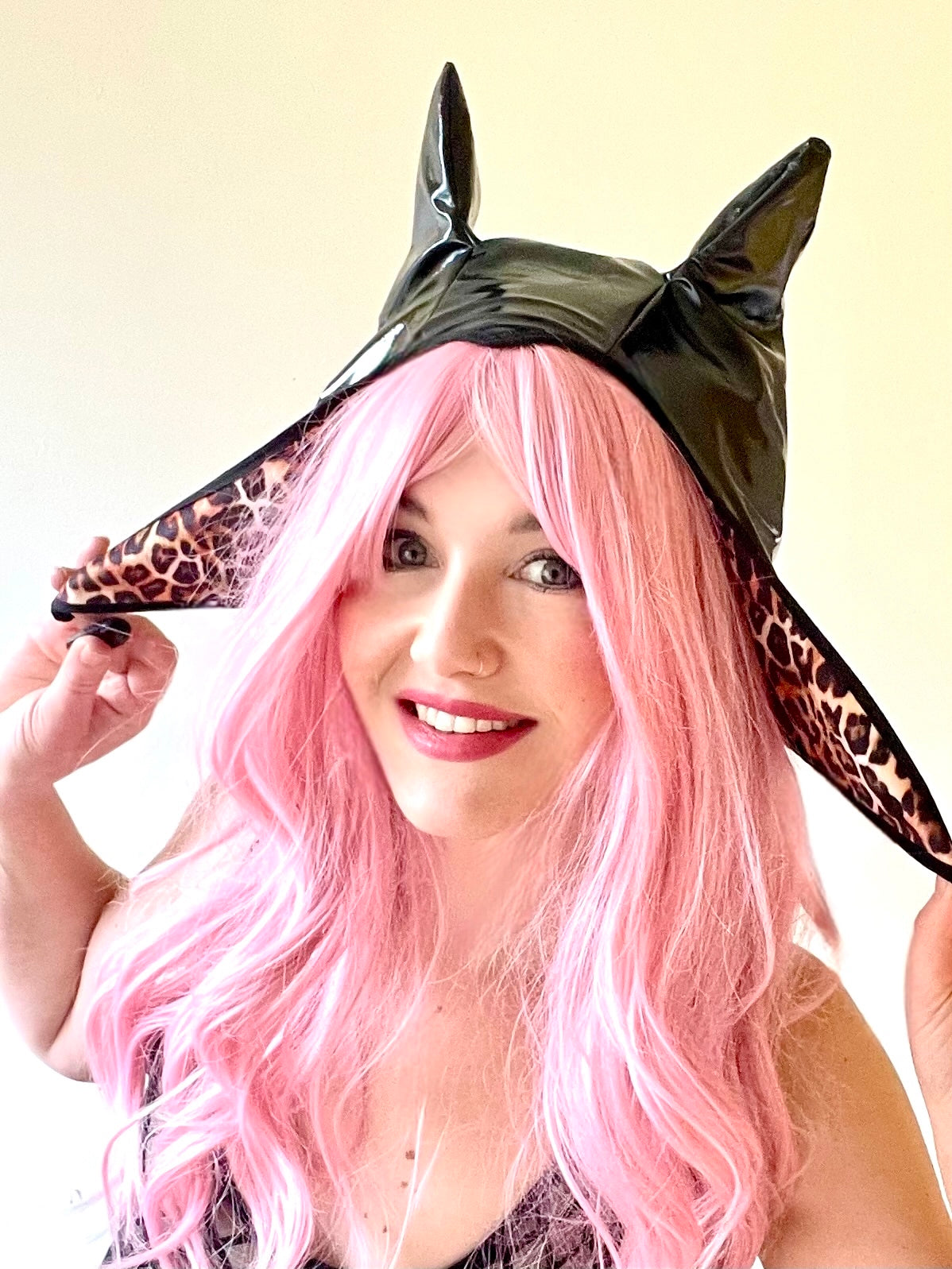 ANIMORPH Hood: Black / Leopard print velvet (reversible; waterproof)