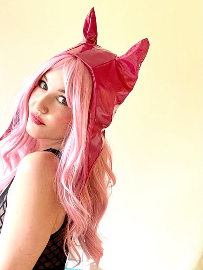 ANIMORPH Hood: Rainbow check/ Magenta vinyl (reversible; waterproof)