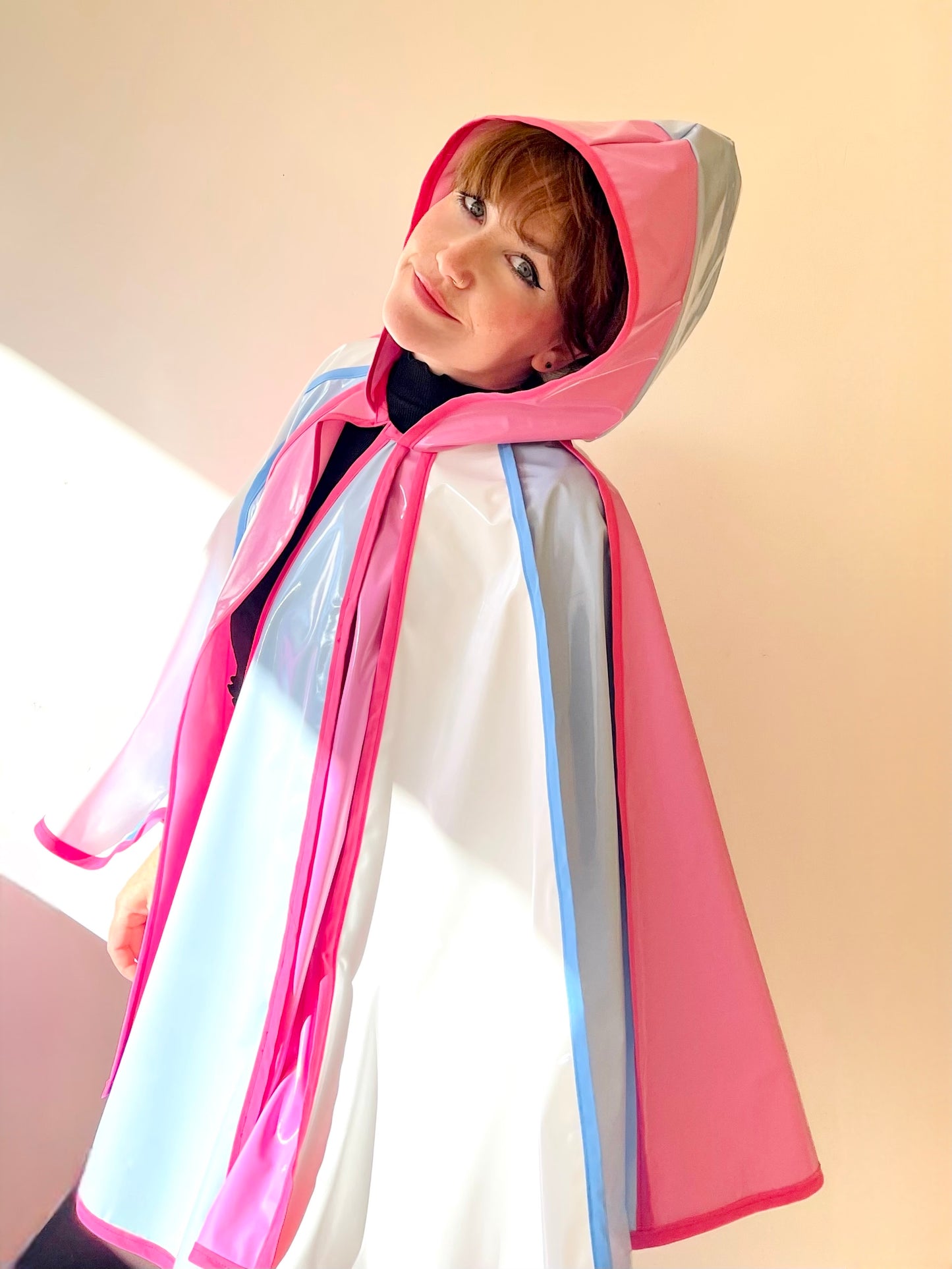 Mid length Blue, pink and white CYCLONE cape