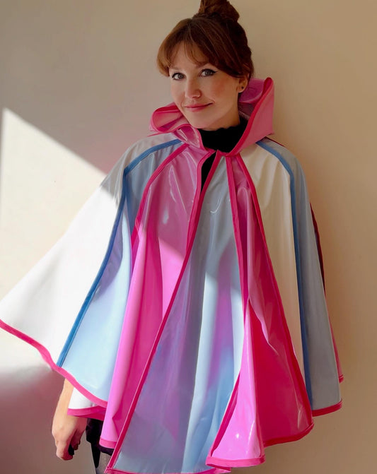Mid length Blue, pink and white CYCLONE cape