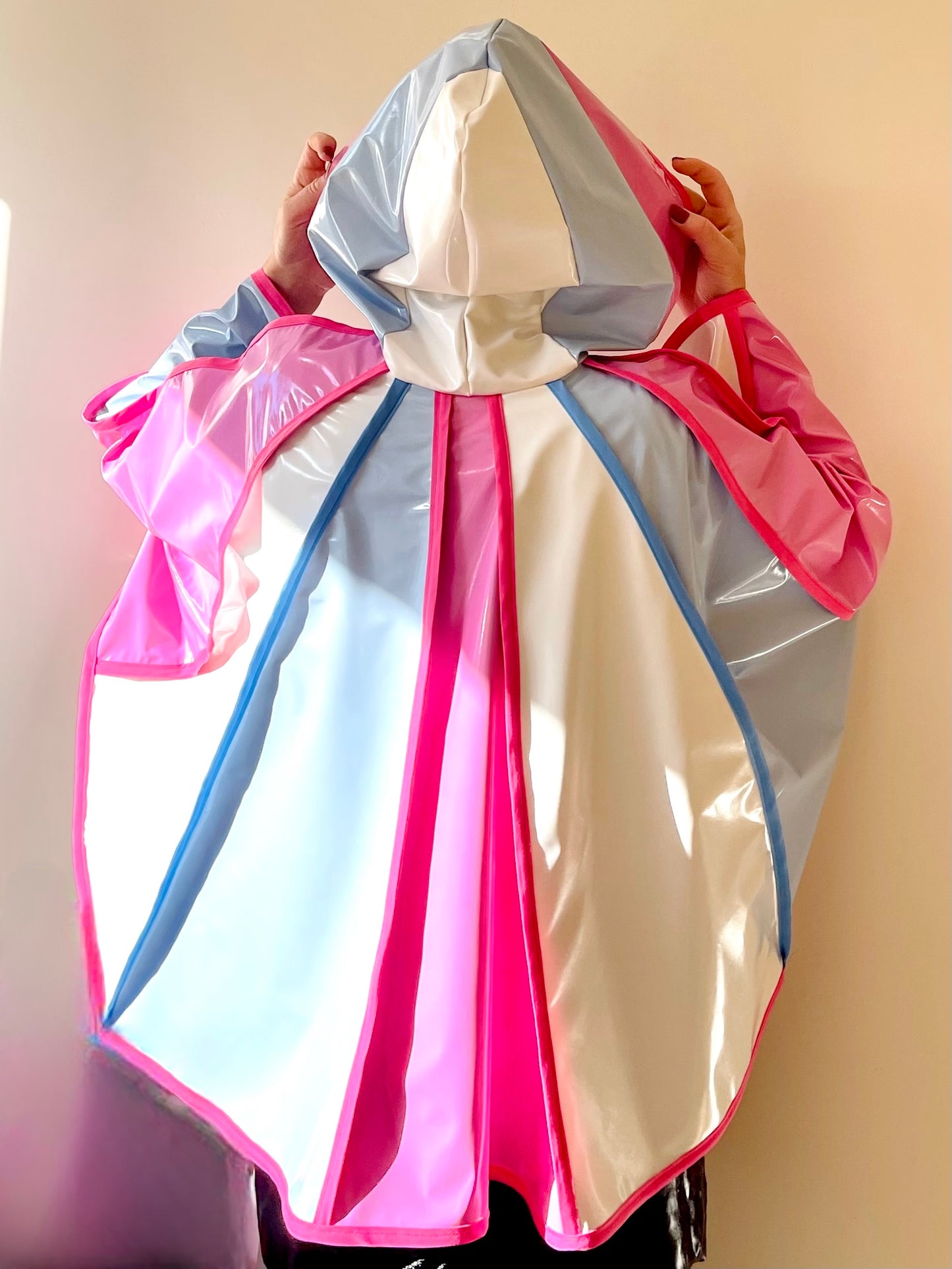 Mid length Blue, pink and white CYCLONE cape