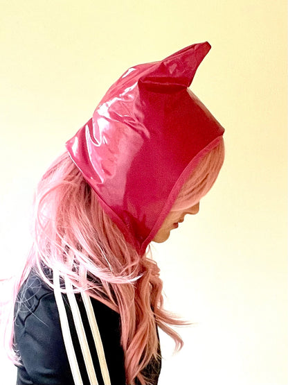 ANIMORPH Hood: Rainbow check/ Magenta vinyl (reversible; waterproof)