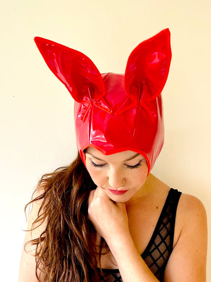 ANIMORPH Bunny Hood: Red/monochrome harlequin lining; waterproof