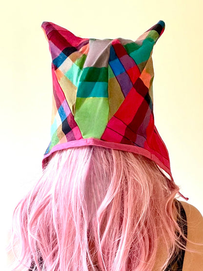 ANIMORPH Hood: Rainbow check/ Magenta vinyl (reversible; waterproof)
