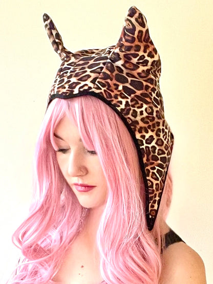 ANIMORPH Hood: Black / Leopard print velvet (reversible; waterproof)