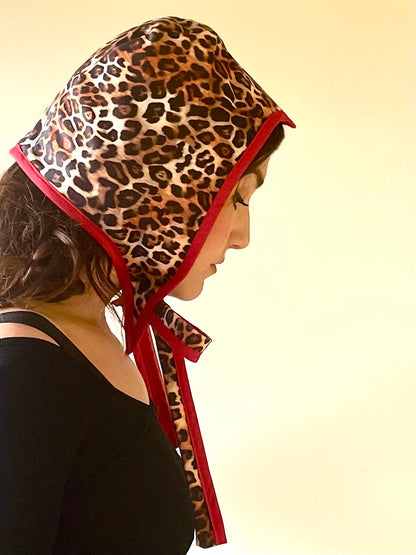 ANIMORPH Bunny Hood: Red/ Leopard print lining; reversible