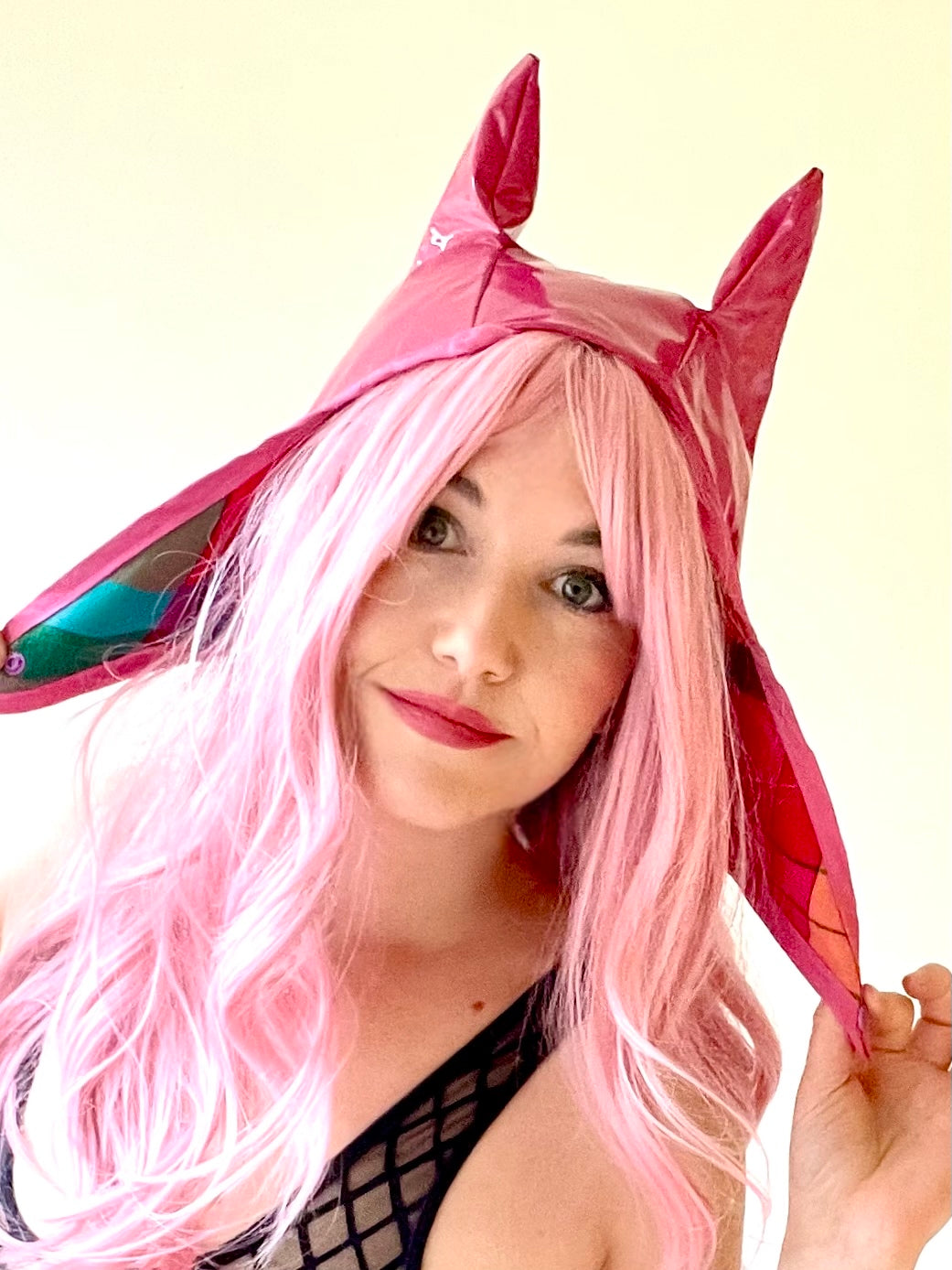 ANIMORPH Hood: Rainbow check/ Magenta vinyl (reversible; waterproof)