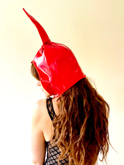 ANIMORPH Bunny Hood: Red/monochrome harlequin lining; waterproof