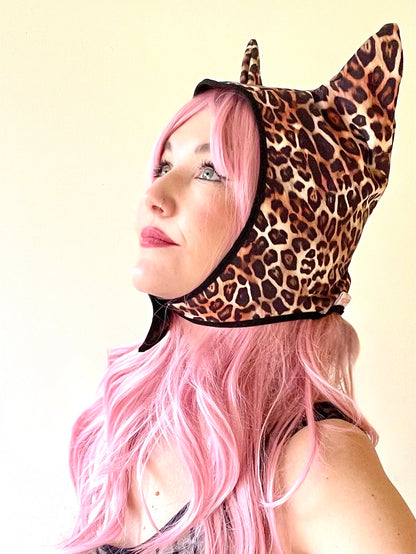 ANIMORPH Hood: Black / Leopard print velvet (reversible; waterproof)