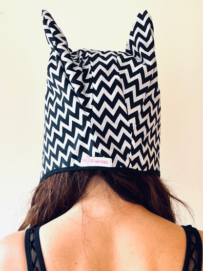 ANIMORPH Hood: Black/ monochrome chevron print (reversible; waterproof)