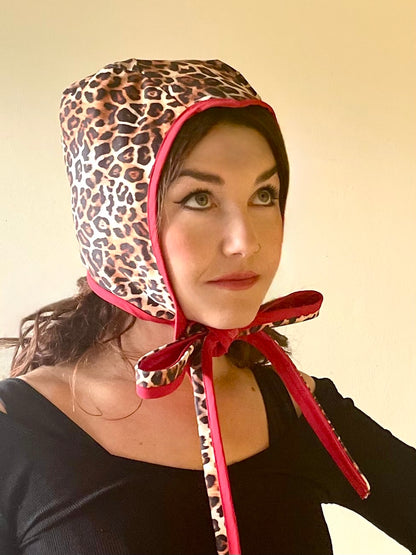 ANIMORPH Bunny Hood: Red/ Leopard print lining; reversible