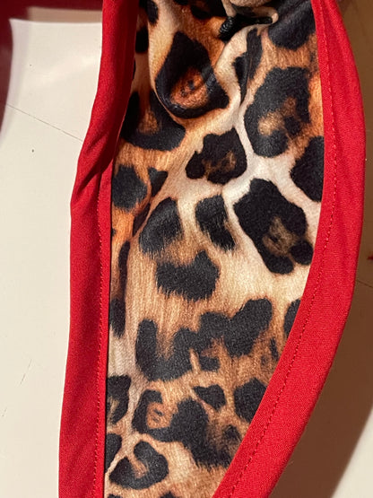 ANIMORPH Bunny Hood: Red/ Leopard print lining; reversible