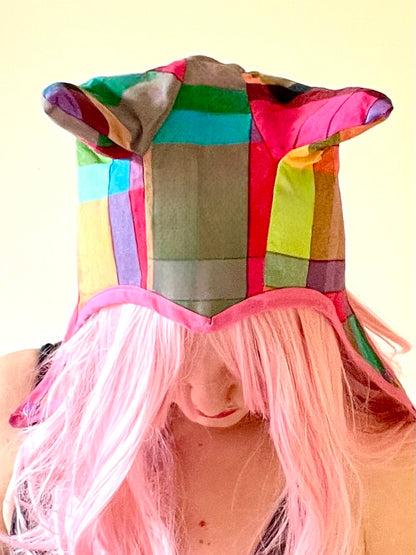 ANIMORPH Hood: Rainbow check/ Magenta vinyl (reversible; waterproof)