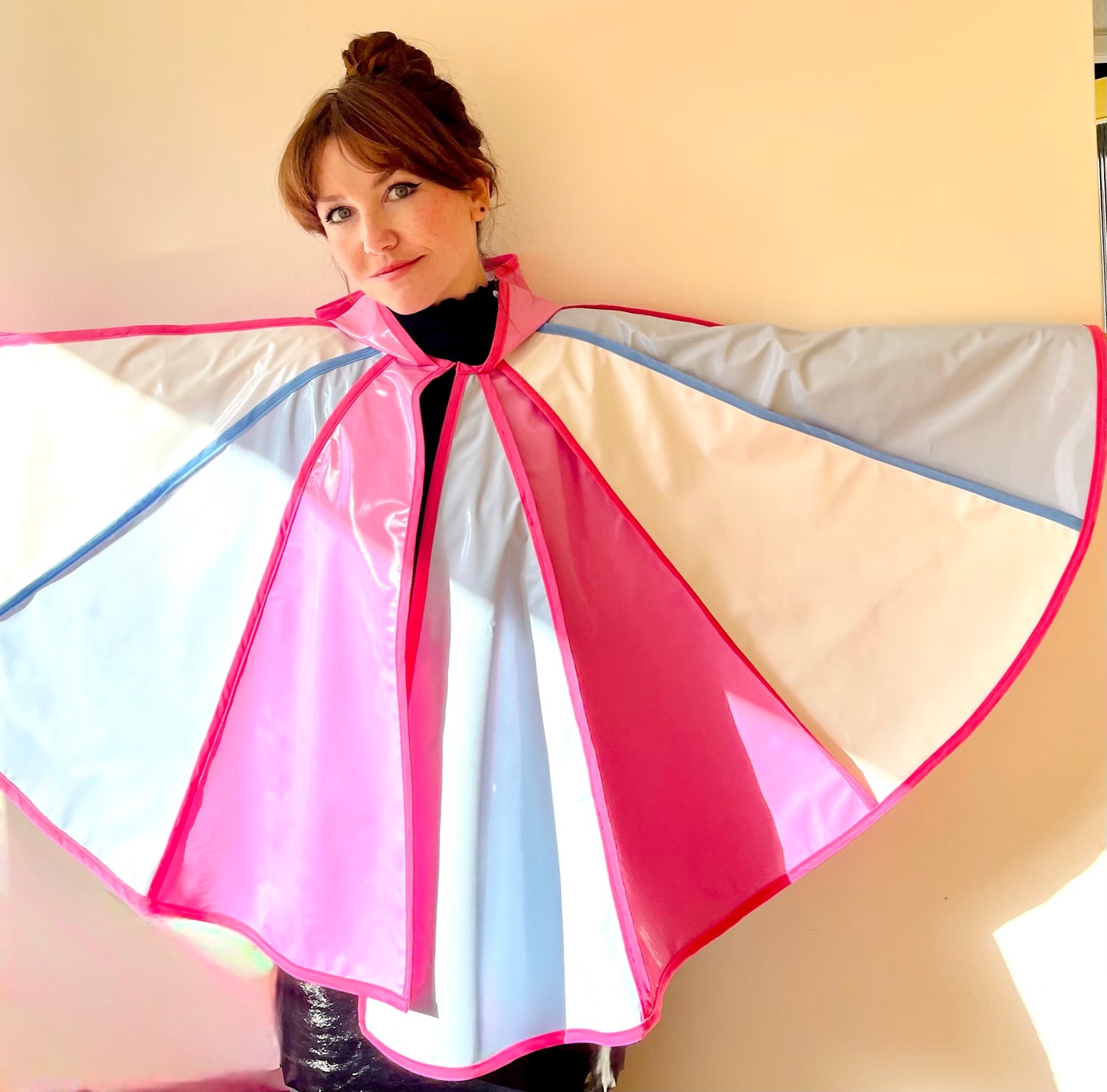 Mid length Blue, pink and white CYCLONE cape