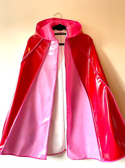 ENVELOPE Long cape: Red/ Bubblegum pink