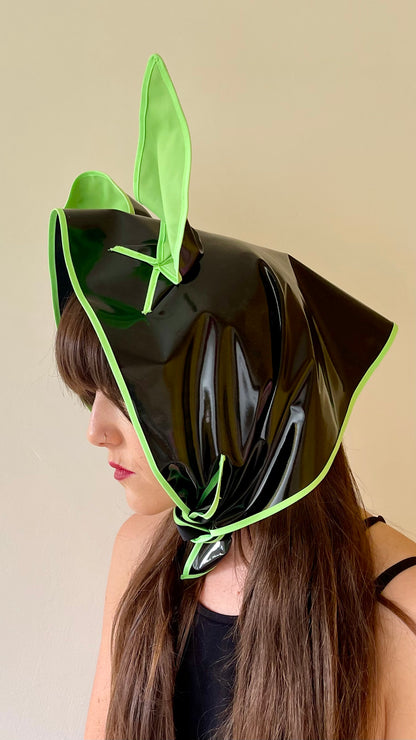 HEY BUNNY! Rain-ready Hoodlet: Black & neon green