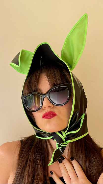 HEY BUNNY! Rain-ready Hoodlet: Black & neon green