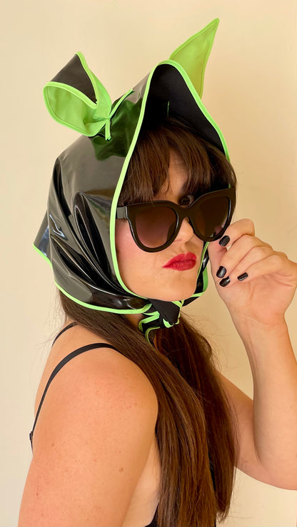 HEY BUNNY! Rain-ready Hoodlet: Black & neon green