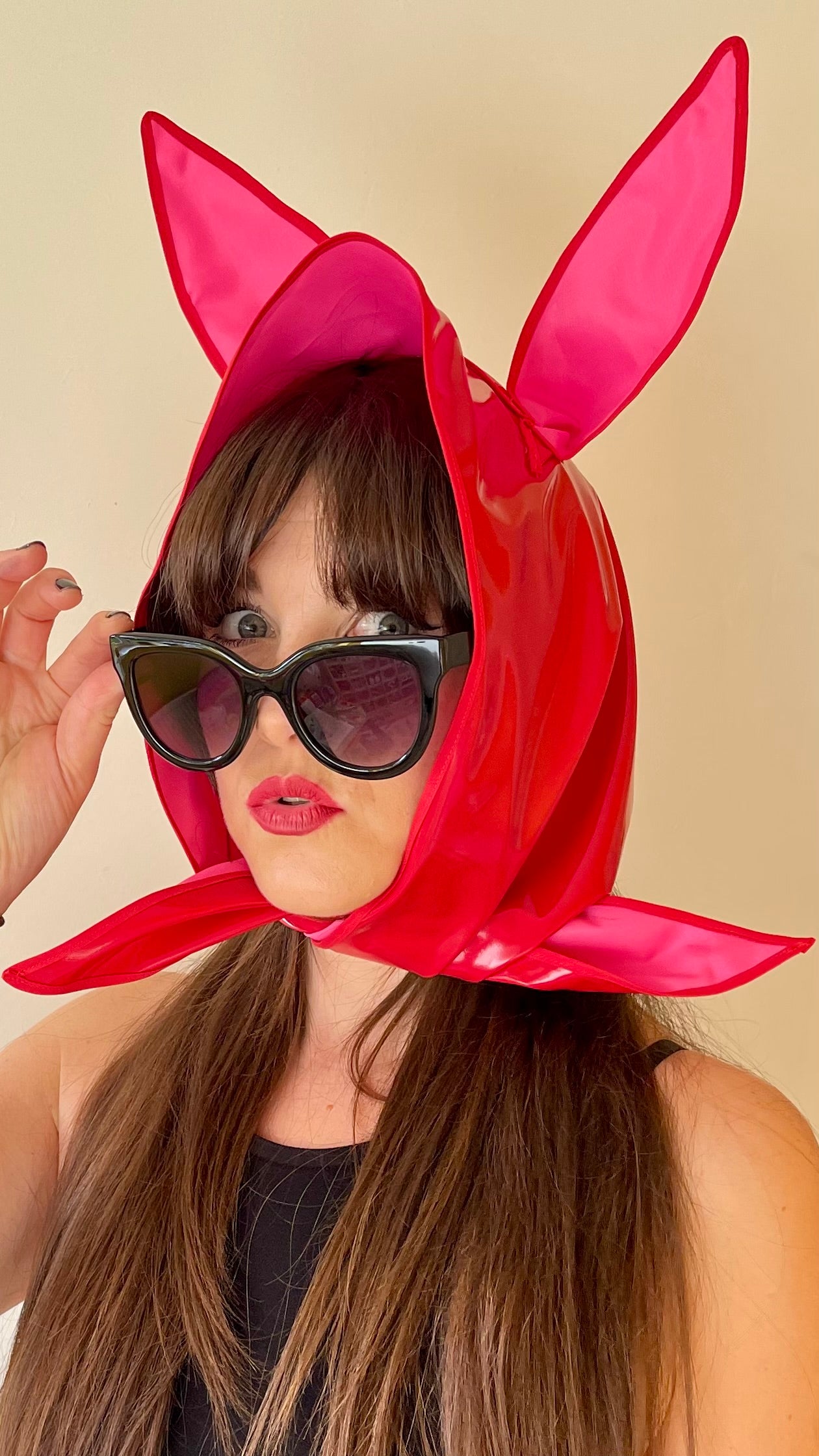 HEY BUNNY! Rain-ready Hoodlet: Pink and Red